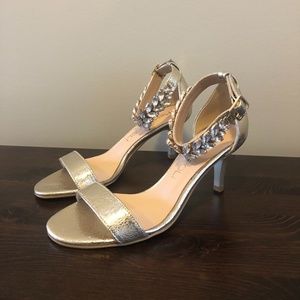 Champagne heels with crystal detail on strap